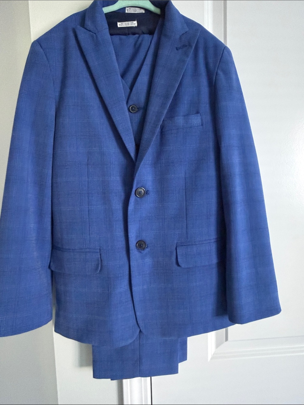 Calvin Klein Royal Blue Plaid Boys' 3-Piece (Jacket, Vest and Pants)